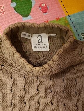 Anne Mieke Beige Hand Knit Turtleneck Sweater